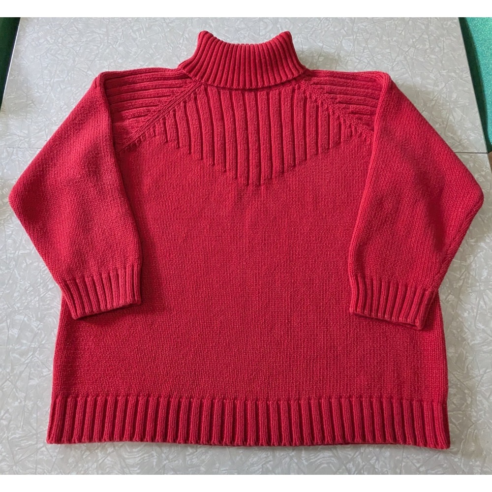 Vintage Yarn Works Red Turtleneck Sweater Ramie Cotton Knit Ribbed Yoke Large
